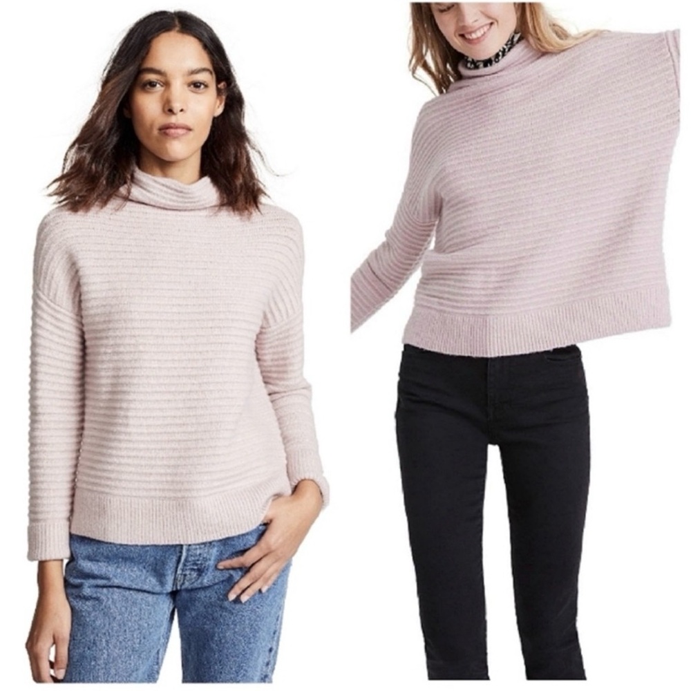 Madewell Women's Ribbed Pink Mock Neck Boxy Sweater Size L